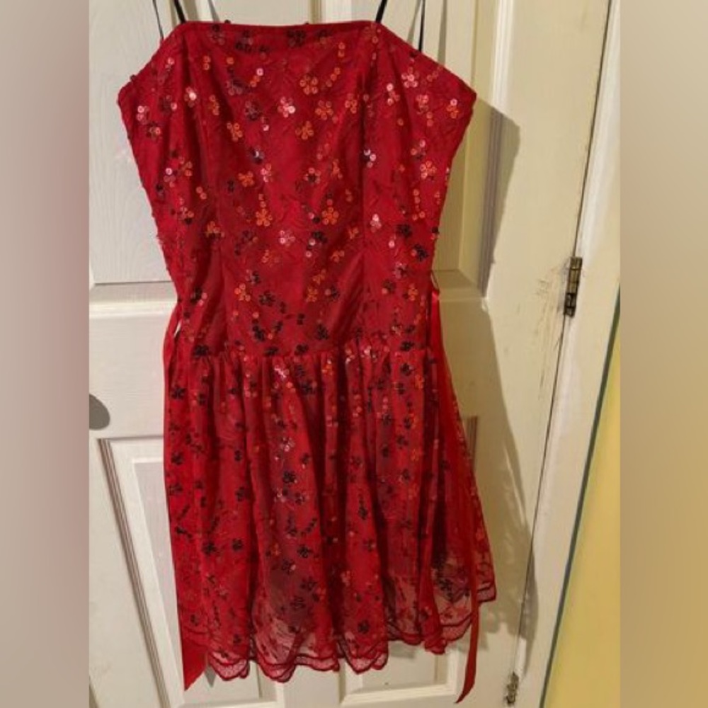 Red sparkly prom dress